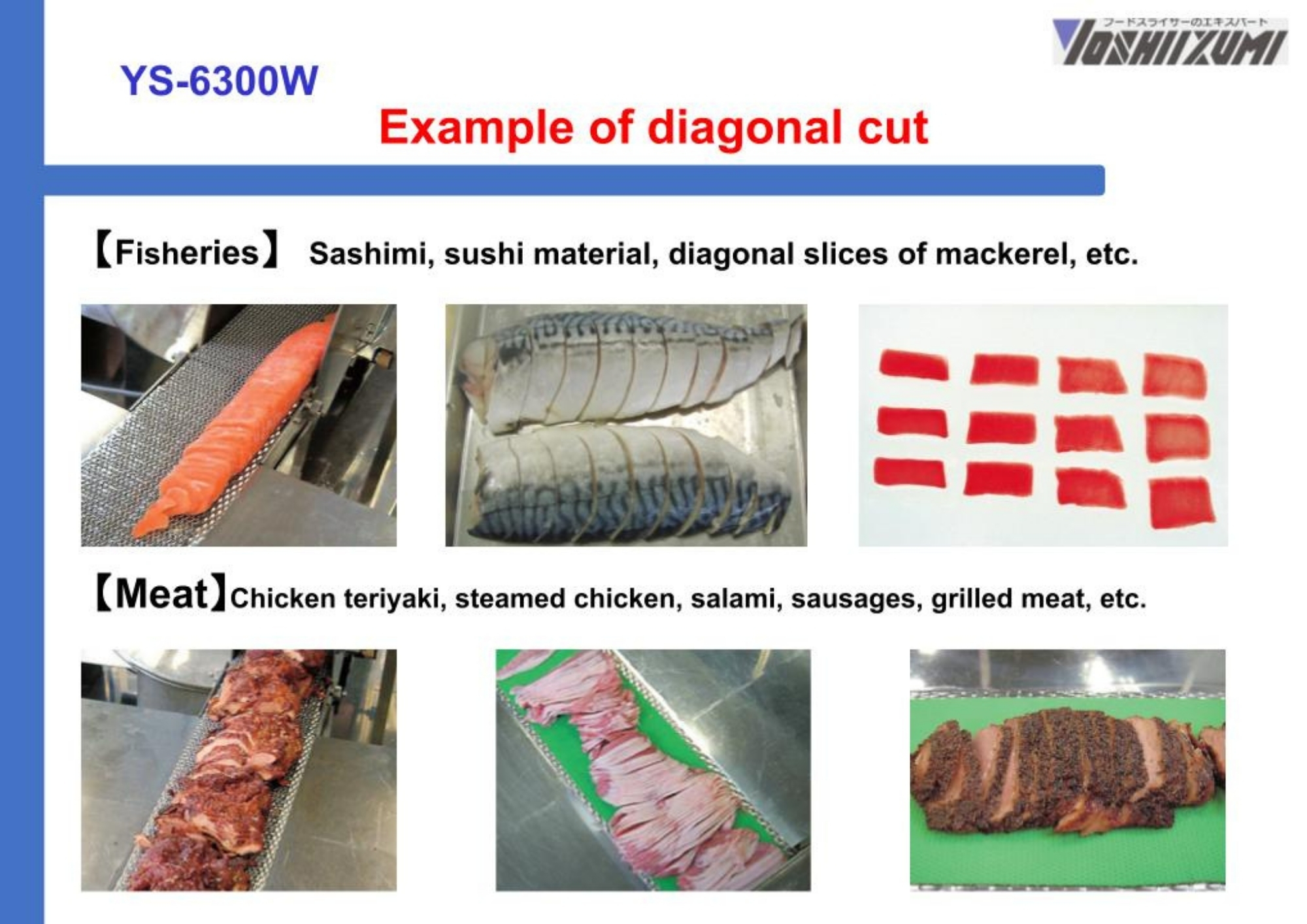 Yoshiizumi YS-6300W Industrial Meat and Seafood Slicer applications
